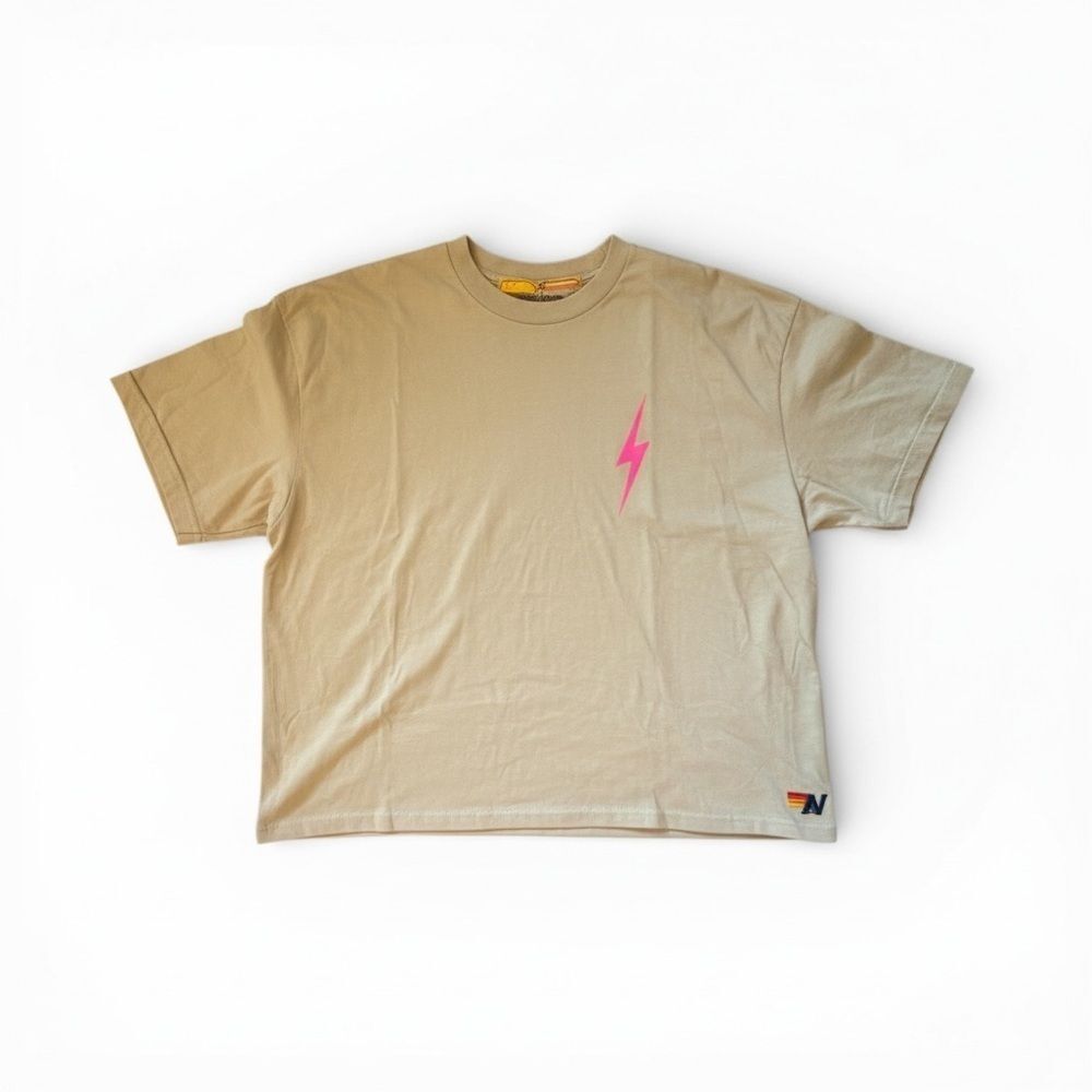 Aviator Nation Bolt 2 Boyfriend T-shirt in Sand/neon Pink - Picture 2 of 4